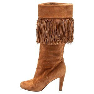 Christian Louboutin Suede Fringe Boots, size 38, Camel color